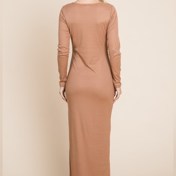 Light Brown V-Neck Maxi Dress - Picture 4 of 6